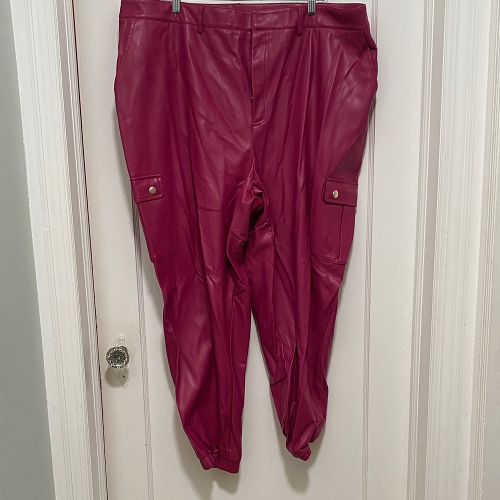 Stylish Fuchsia  vegan leather Joggers for Women